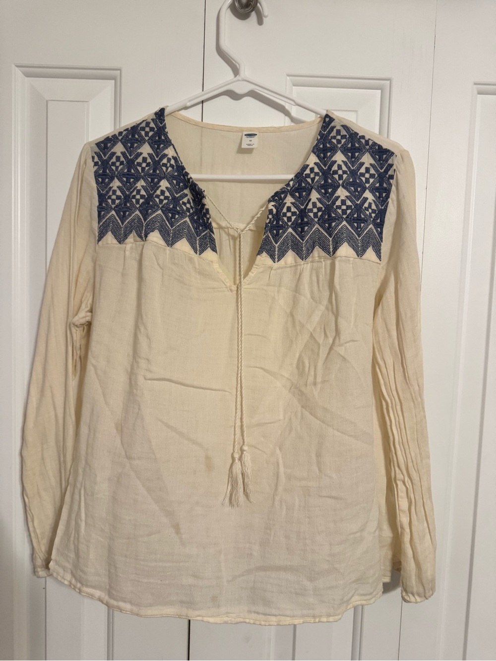 Old Navy Cream Tunic with Navy Embroidered Yoke
